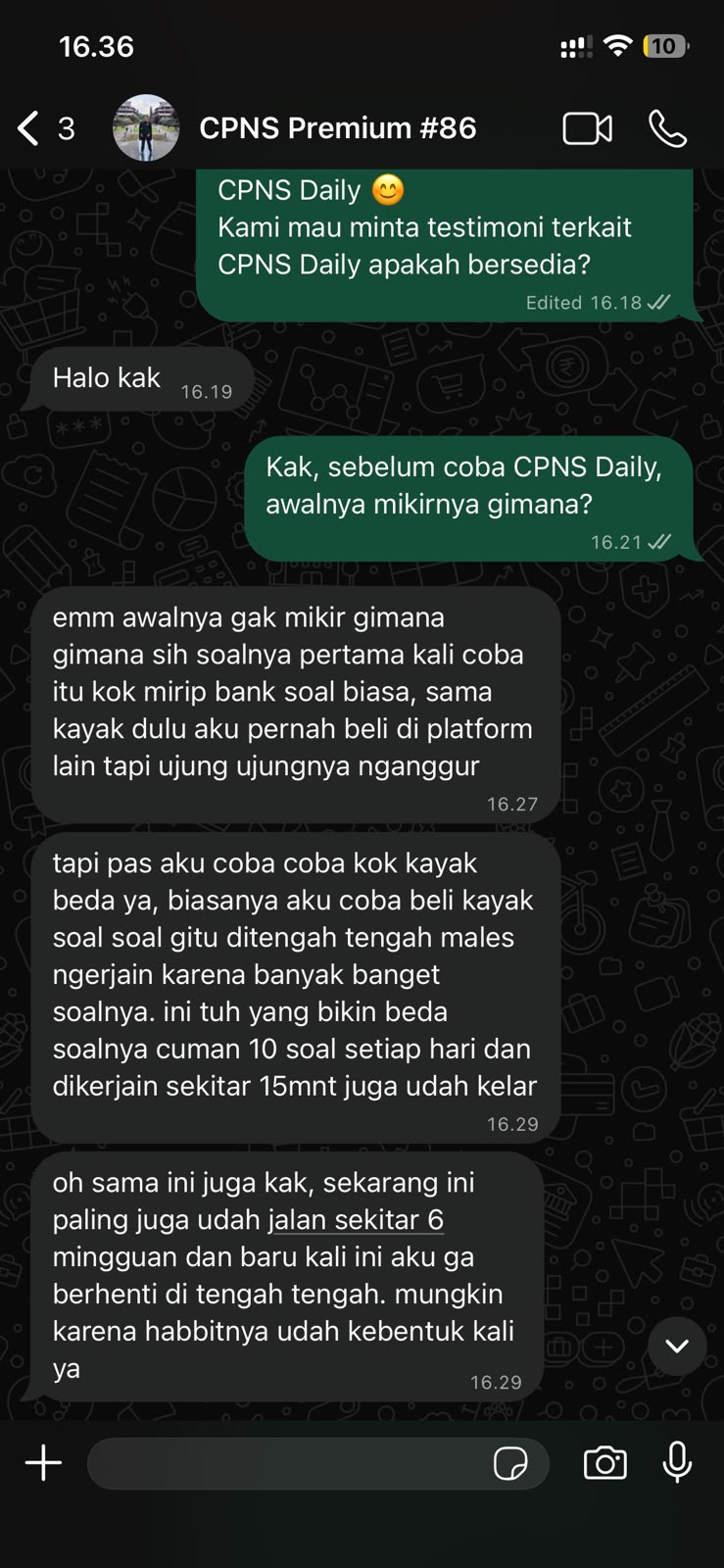 Chat WhatsApp member: Sudah coba 2 platform, baru ini yang jalan